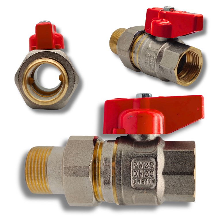 3 Delige bolkraan rood 1/2" M/F