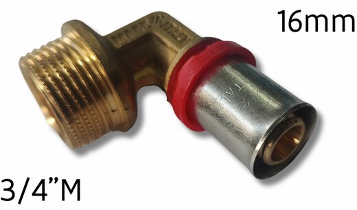  Pers bocht overgang 16mm - 3/4"M