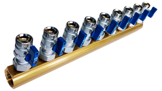 Verdeler 9x blauw met grote minibolkranen