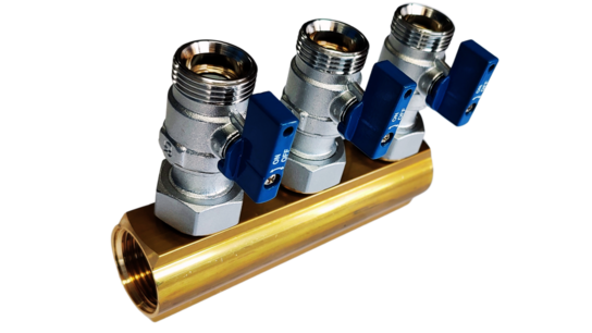 Verdeler 3x blauw met grote minibolkranen