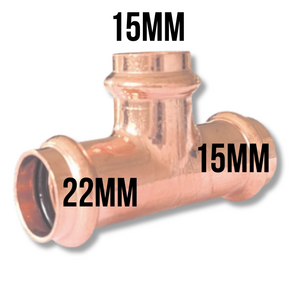 Pers t-stuk 22 x 15 x 15mm F/F/F